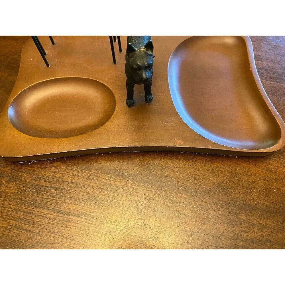 MEN'S WOOD VALET DRESSER TOP ORGANIZER W/ DOG STATUE MADE IN JAPAN